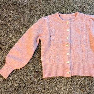 Puffy sleeves vintage style lady soft pink buttons sweater